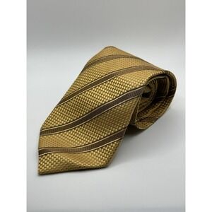Ermenegildo Zegna Necktie Brown Gold Striped Silk Patterned Designer Tie Men's